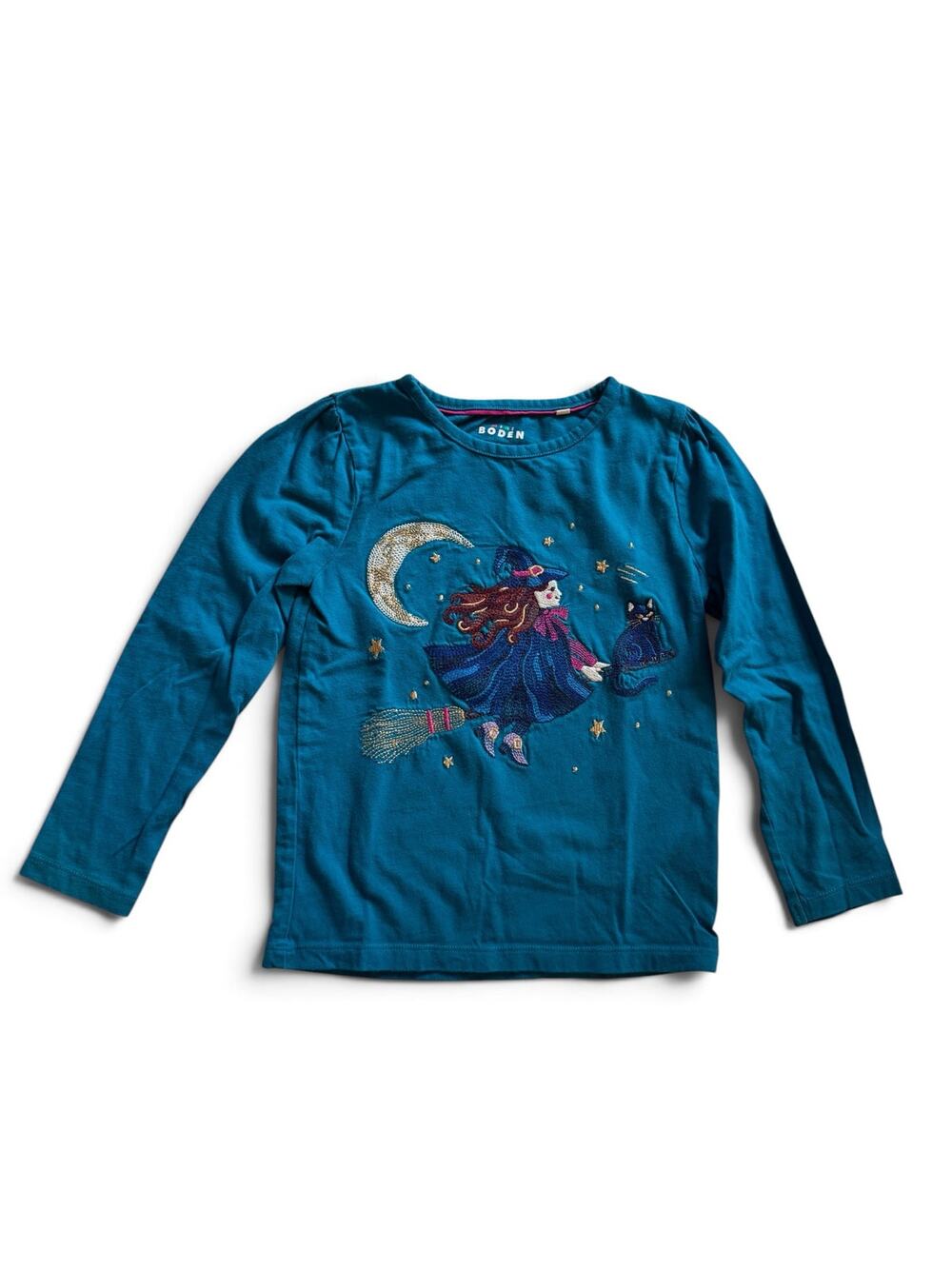 Mini Boden Halloween witch & cat superstitch tee